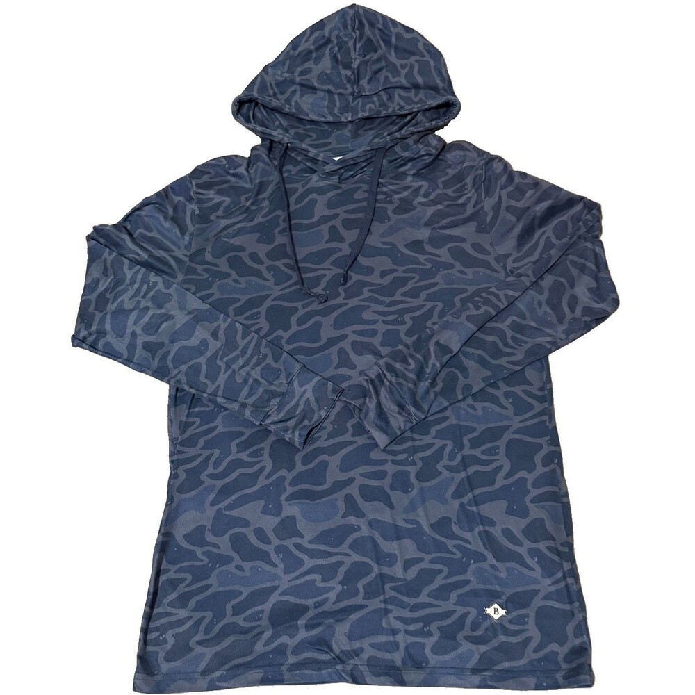 Burlebo Navy Blue Duck Camo Performance Pullover Hoodie Size Small Fishing UP50
